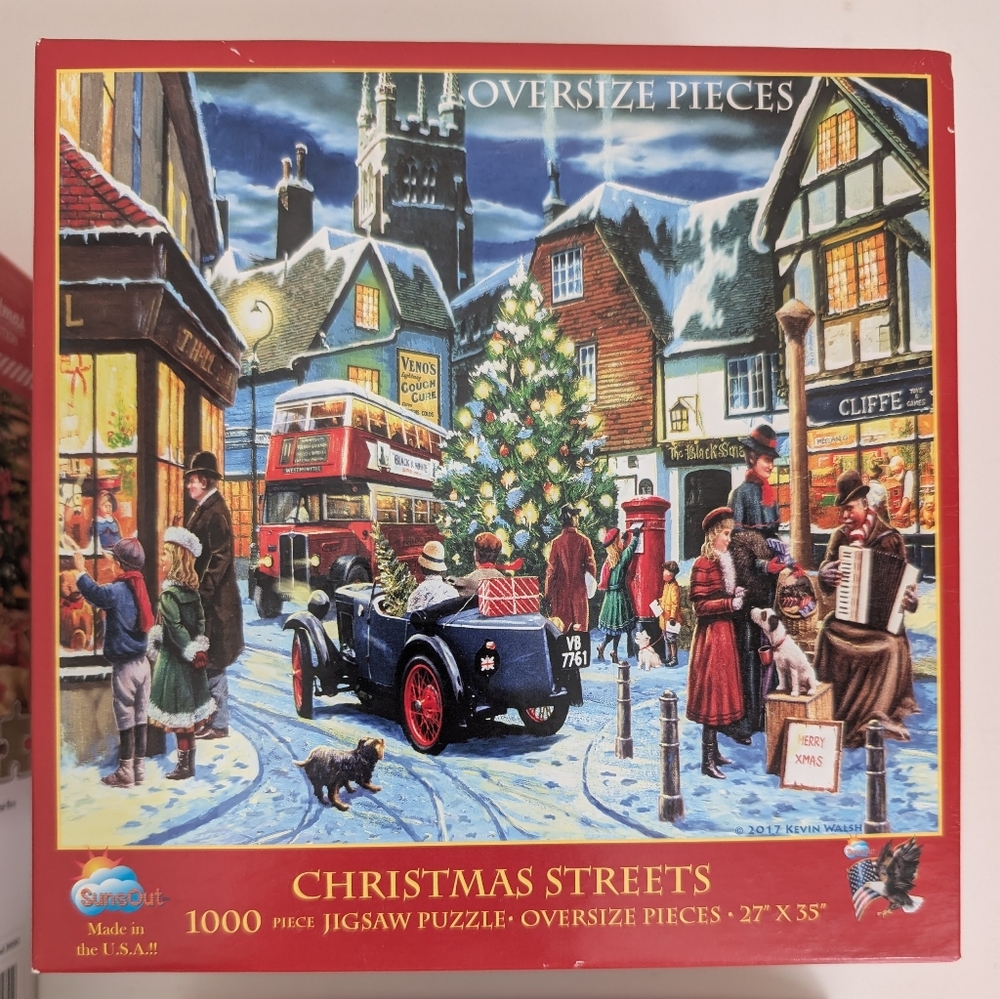 BUNDLE 3 Christmas Holiday Jigsaw Puzzle 1000 PC Fireside Dog Cat London Streets - Picture 9 of 15